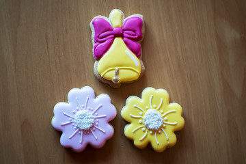 Christmas homemade gingerbread cookies on wooden table