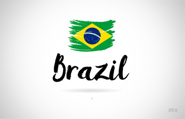 brazil country flag concept with grunge design icon logo