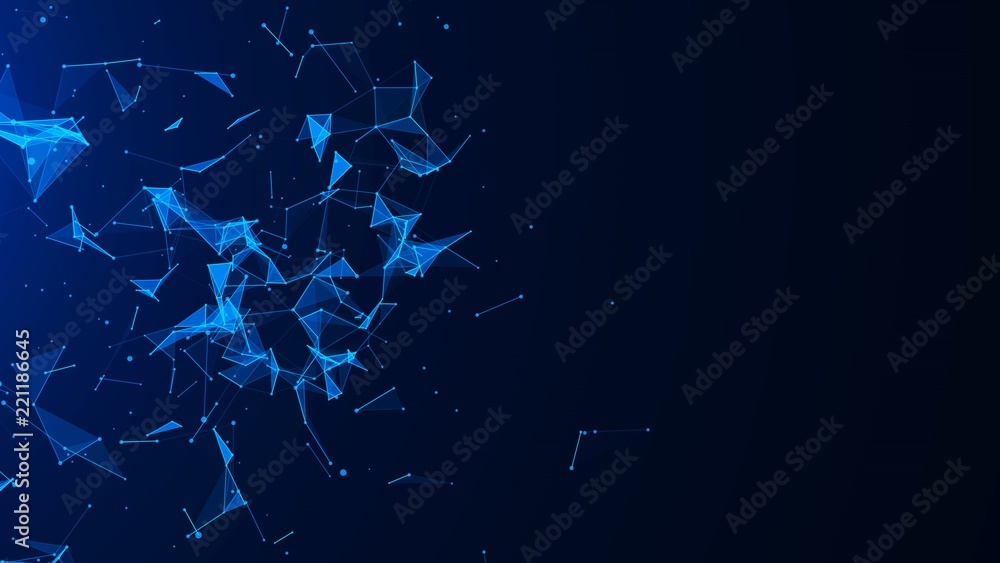 Aufkleber Abstract digital blue background. Plexus effect. Network connection structure. Science background. 3D rendering.