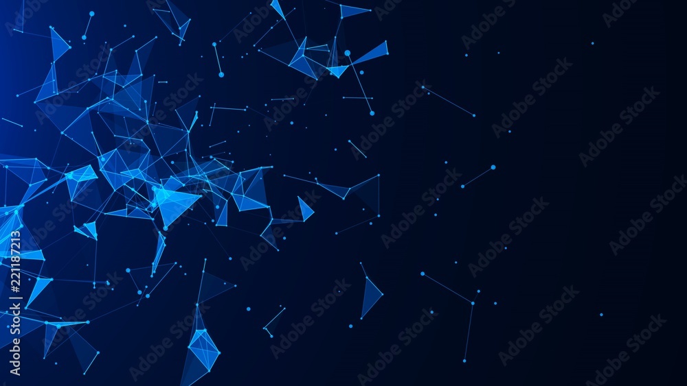 Aufkleber Abstract digital blue background. Plexus effect. Network connection structure. Science background. 3D rendering.