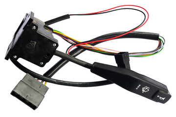 Steering wheel turn signal switch on isolated white background. Spare part of the car.