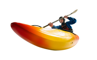 Whitewater kayaking isolated on white