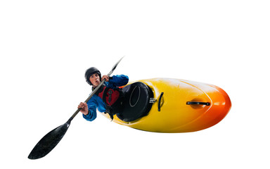 Whitewater kayaking isolated on white