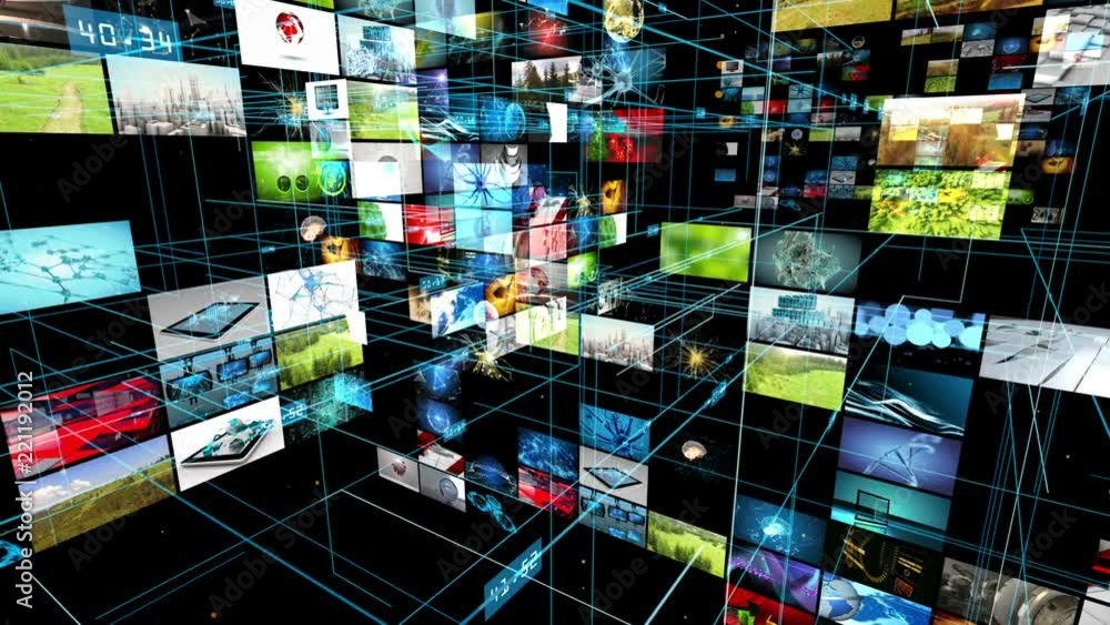 Poster animated small rectangles forming a wall. abstract data, computer and technology theme. computer scr