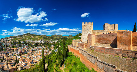 Panoramic view from the famous Alhambra, Granada - obrazy, fototapety, plakaty