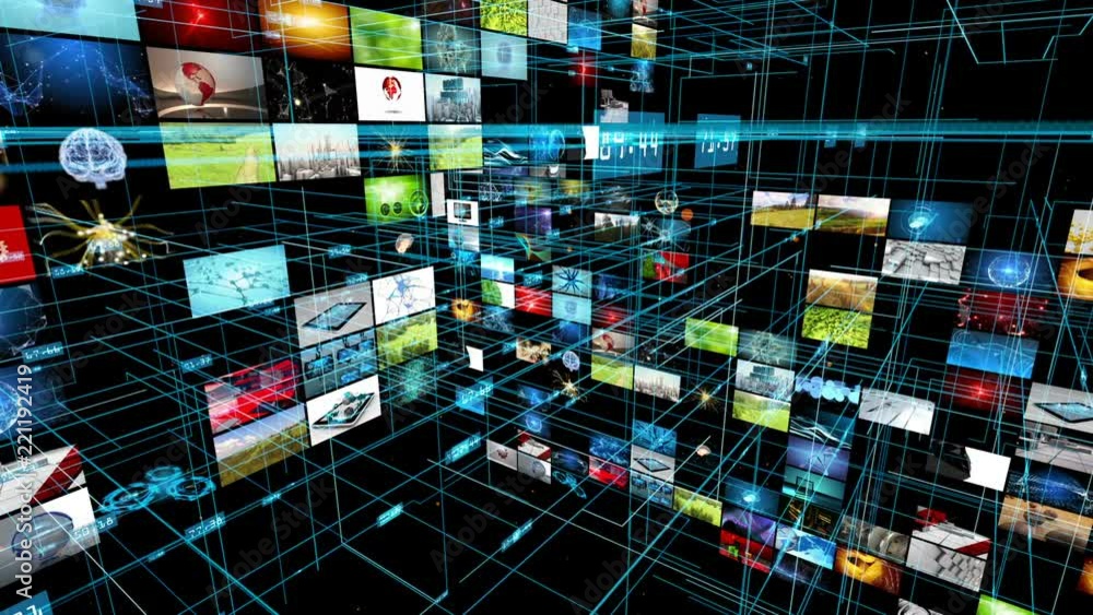 Poster animated small rectangles forming a wall. abstract data, computer and technology theme. computer scr