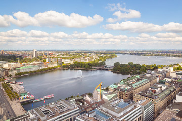 Aerial view of of Alster lakes inHamburg, Germany