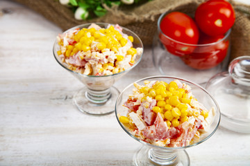 Delicious salad of crab sticks