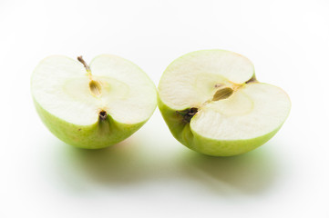 cut apple on a white background