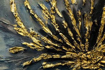 Golden flower painted in oil on black
