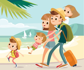 Happy family on vacation by the seashore