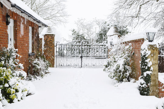 Driveway To Rural House In Snow