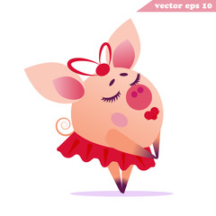happy funny cartoon dreaming piggy girl with bow
