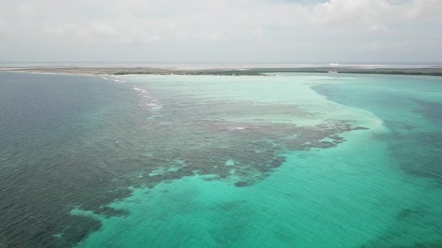sea beach coast Bonaire island Caribbean sea aerial drone top view 4K UHD video 