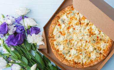 pizza and flowers for the holiday