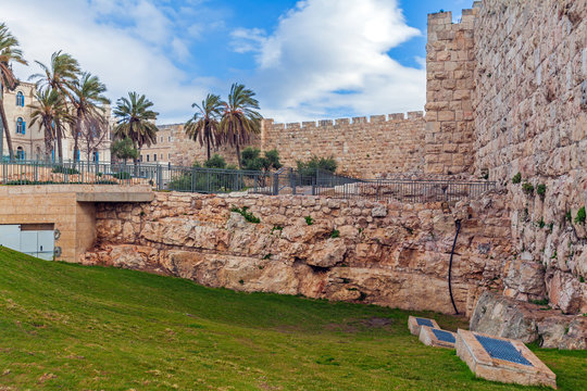 People walking along Walls, Jerusalem, Israel