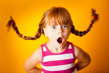 Surprised Little Girl with Pigtails, Gasping