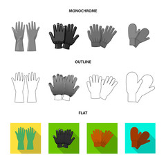 Vector design of glove and winter sign. Set of glove and equipment stock symbol for web.