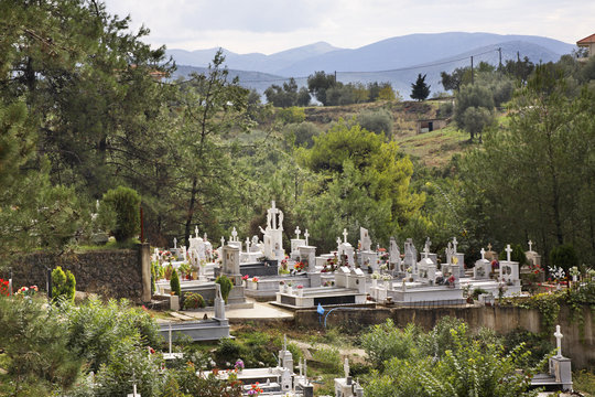 Cemetery on the mountain near Filiates. Greece