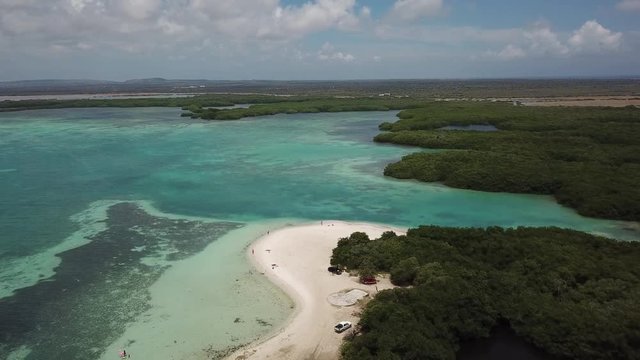 sea beach coast Bonaire island Caribbean sea aerial drone top view 4K UHD video 