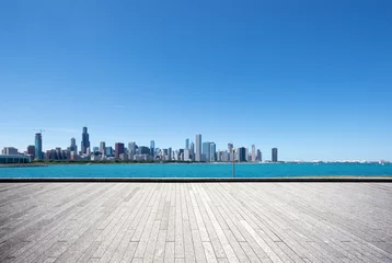 Fotobehang empty ground with modern cityscape in chicago © zhu difeng
