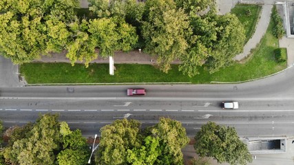 View of the road and traffic cars from the air in the Krasnodar.