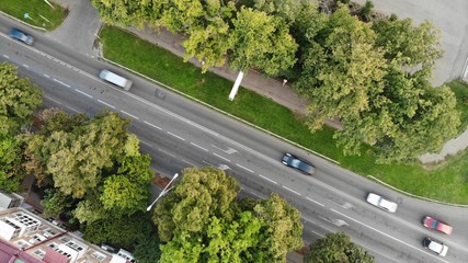 View of the road and traffic from the air.