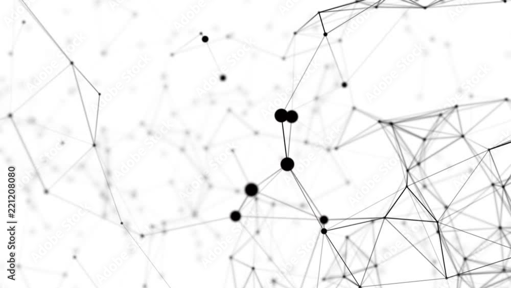 Poster black on white fantasy abstract technology and engineering motion background with plexus lines and g