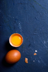 Eggs, Baking or cooking background.Ingredients on kitchen table. Ingredients, top view.