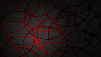 Abstract illustration of red connecting lines and dots with shadows on black background