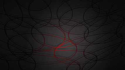 Abstract illustration of red connecting lines and dots with shadows on black background