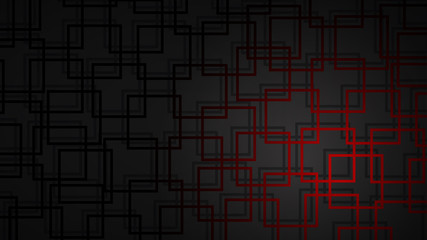 Abstract illustration of dark red intersecting squares with shadows on black background