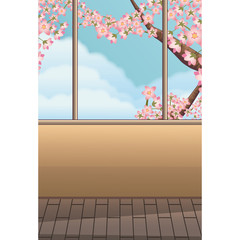 Classroom interior manga cartoon scenery vector illustration graphic design