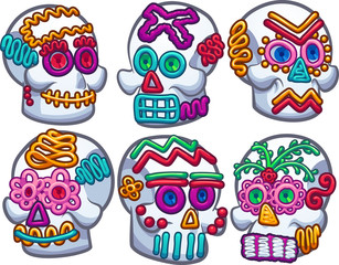 Mexican sugar skulls. Vector clip art illustration with simple gradients. Each on a separate layer. 