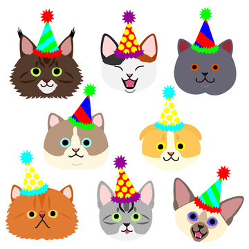 cute kitties face with party hat set