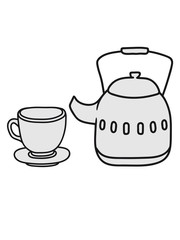 servieren glas tasse tee kanne kaffee trinken durst kochen getränk schwarztee café lecker comic cartoon clipart