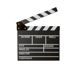 Fototapeta na wymiar Movie clapper isolated on white background. Shown slate board. use the colors white and black. Realistic movie clapperboard. Clapper board isolated on white with clipping path included