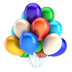 bunch of colorful balloons birthday party decoration multicolored. 3d rendering illustration