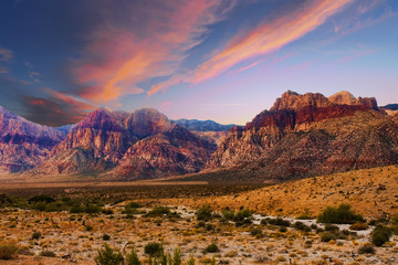 Bands of Colored Mountains in Red Rock Canyon - obrazy, fototapety, plakaty