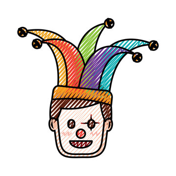 face man with clown mask and jester hat decoration