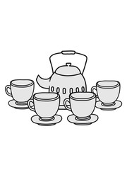 party freunde kuchen servieren glas tasse tee kanne kaffee trinken durst kochen getränk schwarztee café lecker comic cartoon clipart