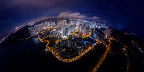 Fotobehang Aerial view of Hong Kong City at night © YiuCheung