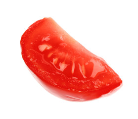 Slice of ripe tomato on white background