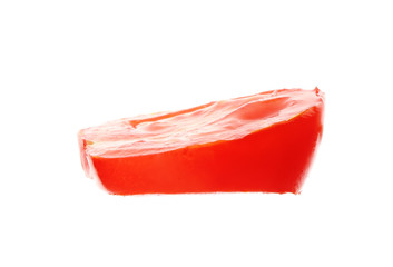 Slice of ripe tomato on white background