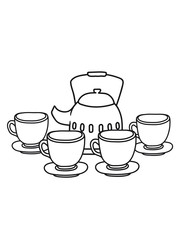 party freunde kuchen servieren glas tasse tee kanne kaffee trinken durst kochen getränk schwarztee café lecker comic cartoon clipart