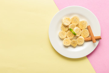 banana cut with honey and cinnamon