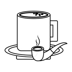 tobacco pipe and coffee cup in plate