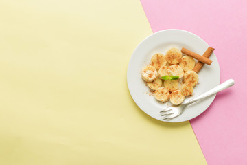 banana cut with honey and cinnamon