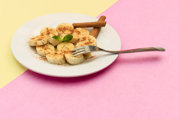 banana cut with honey and cinnamon