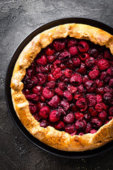 Fruit pie. Sweet pie, tart with fresh cherry. Delicious cake with cherry